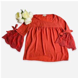 Loft Peach Blouse With Fancy Sleeves Size 6